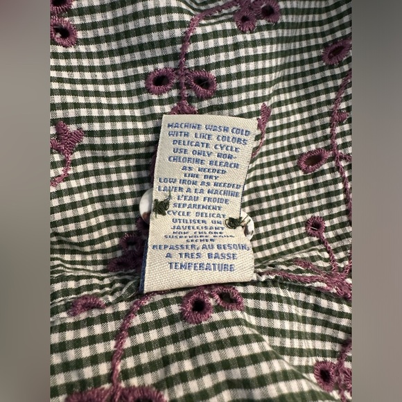 Anthro ODILLE Embroidered Eyelet ButtonDown Shirt Top Blouse Green Purple White - Picture 11 of 12